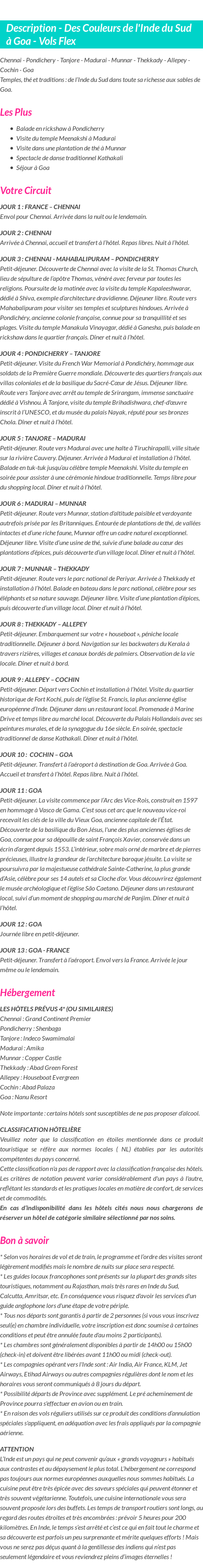 Détails du séjour