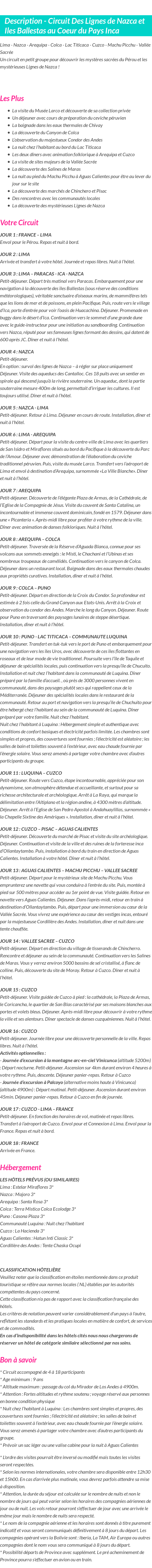 Détails du séjour