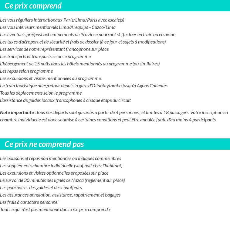 Conditions tarifaires