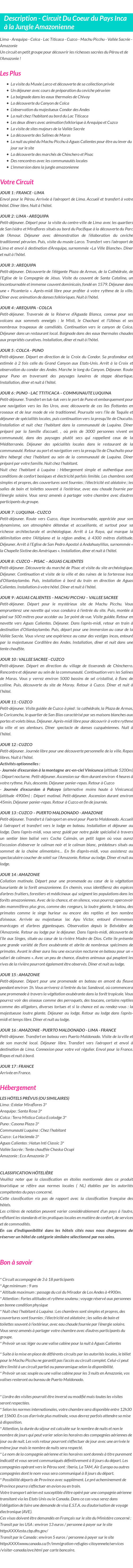Détails du séjour