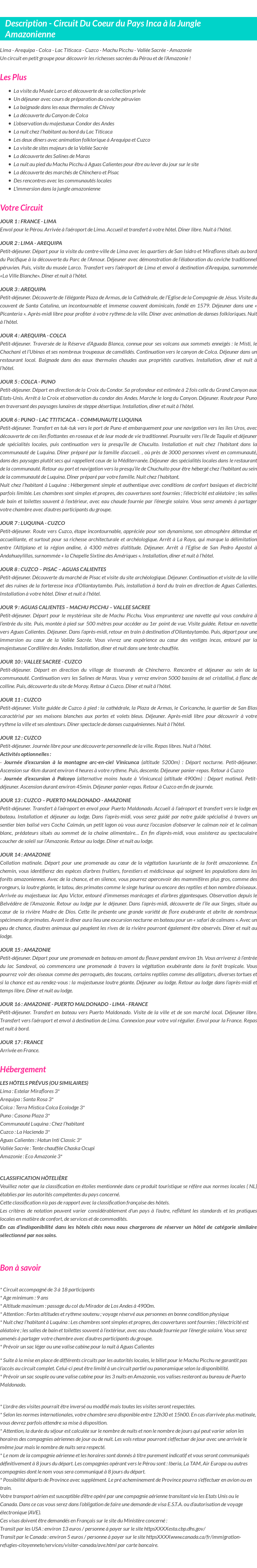 Détails du séjour