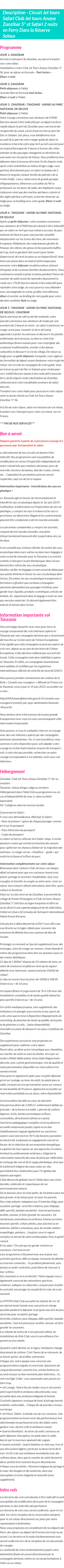 Détails du séjour