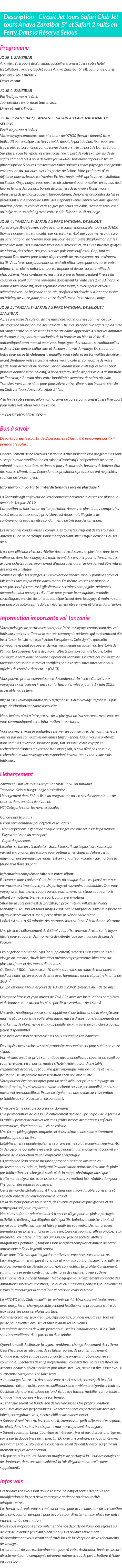 Détails du séjour