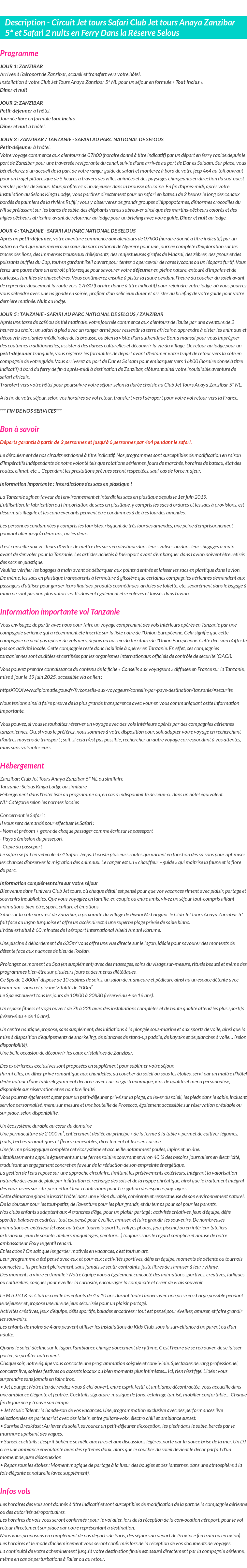 Détails du séjour