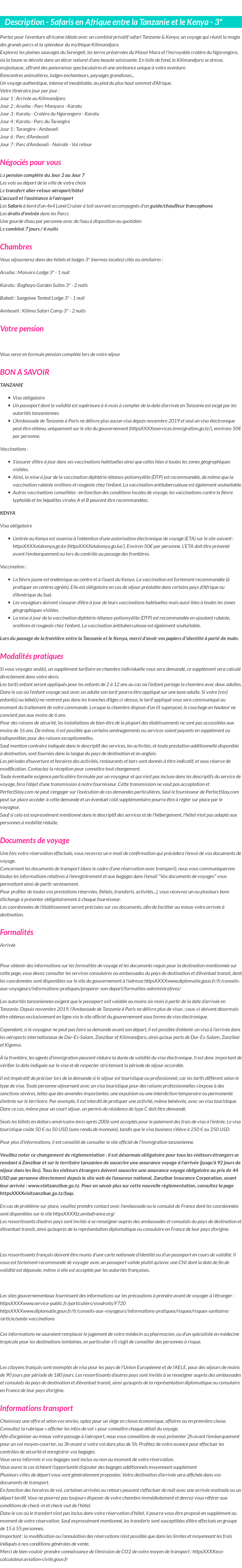 Détails du séjour