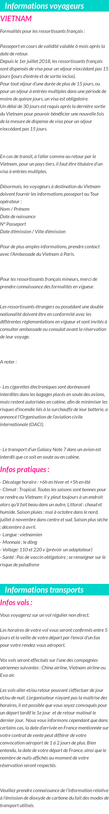 Formalités et infos voyageurs