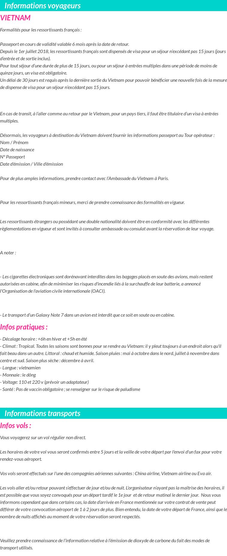 Formalités et infos voyageurs