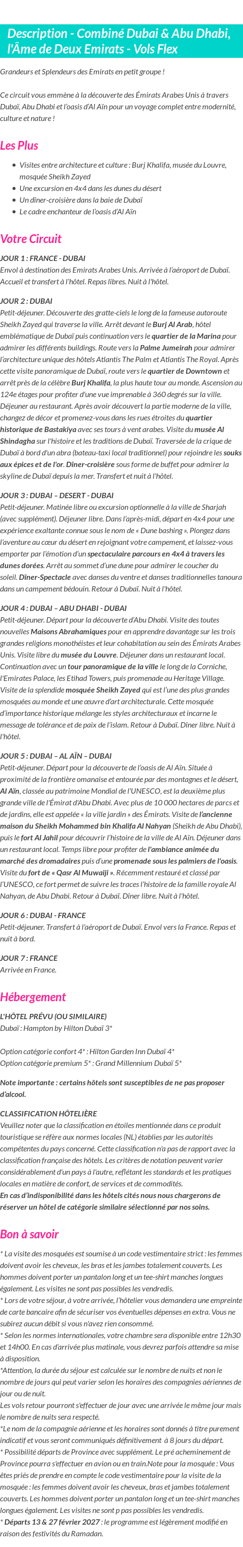 Détails du séjour