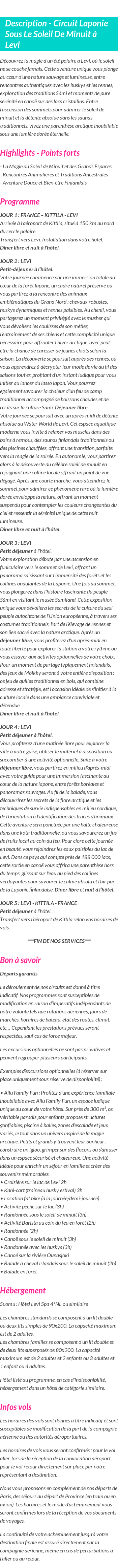 Détails du séjour