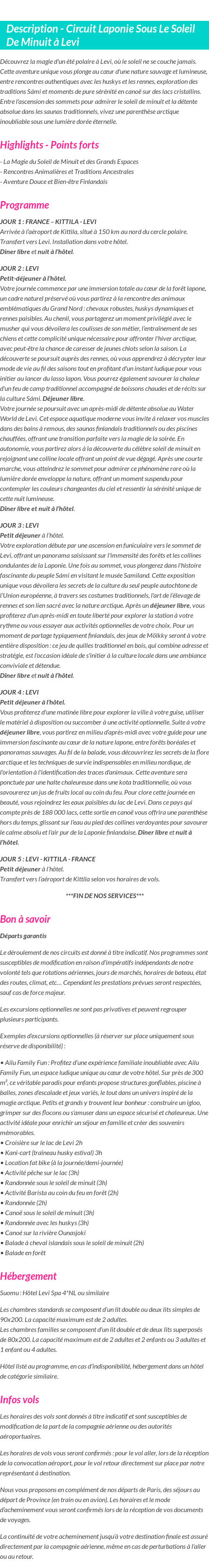 Détails du séjour