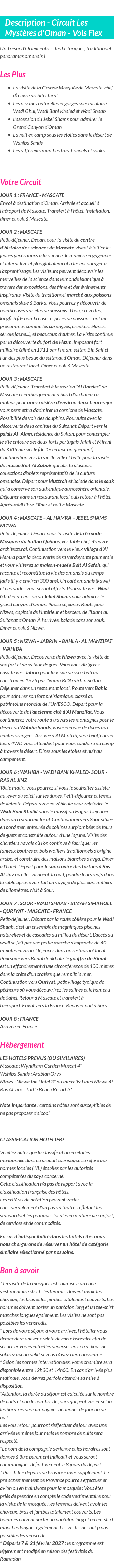 Détails du séjour