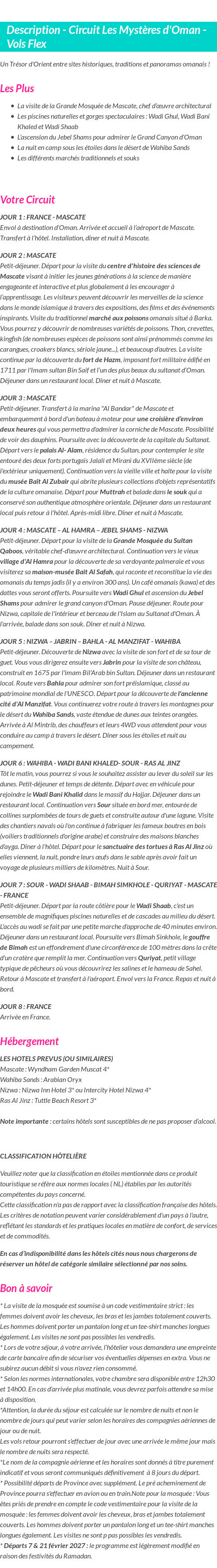 Détails du séjour