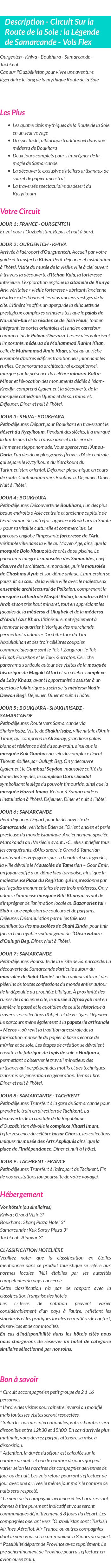 Détails du séjour