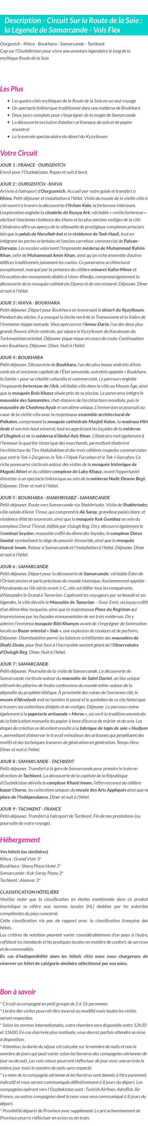 Détails du séjour
