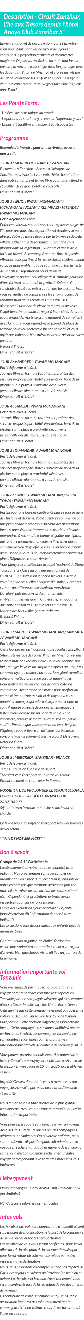 Détails du séjour