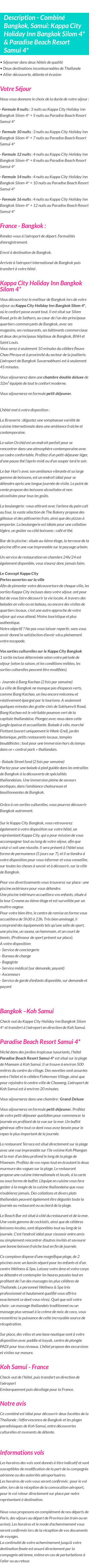 Détails du séjour
