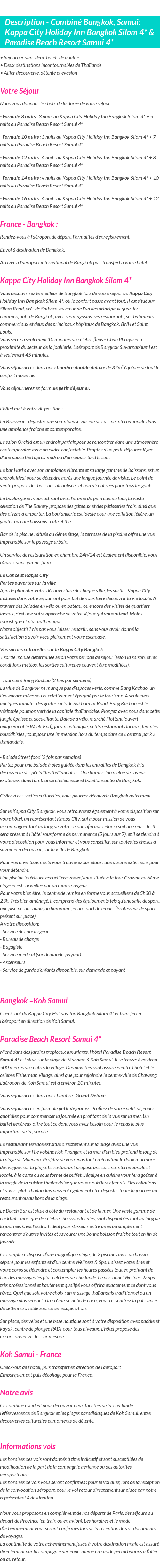 Détails du séjour