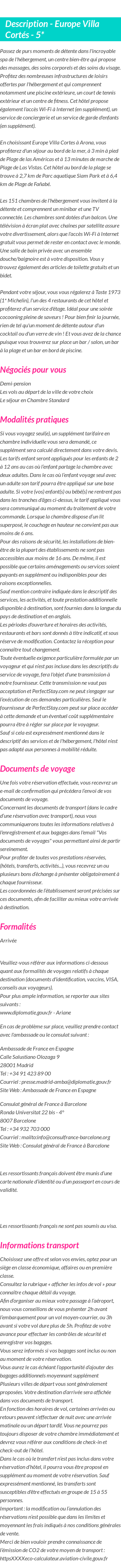 Détails du séjour