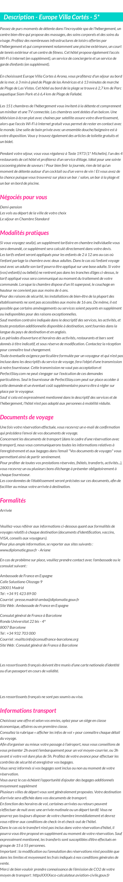 Détails du séjour