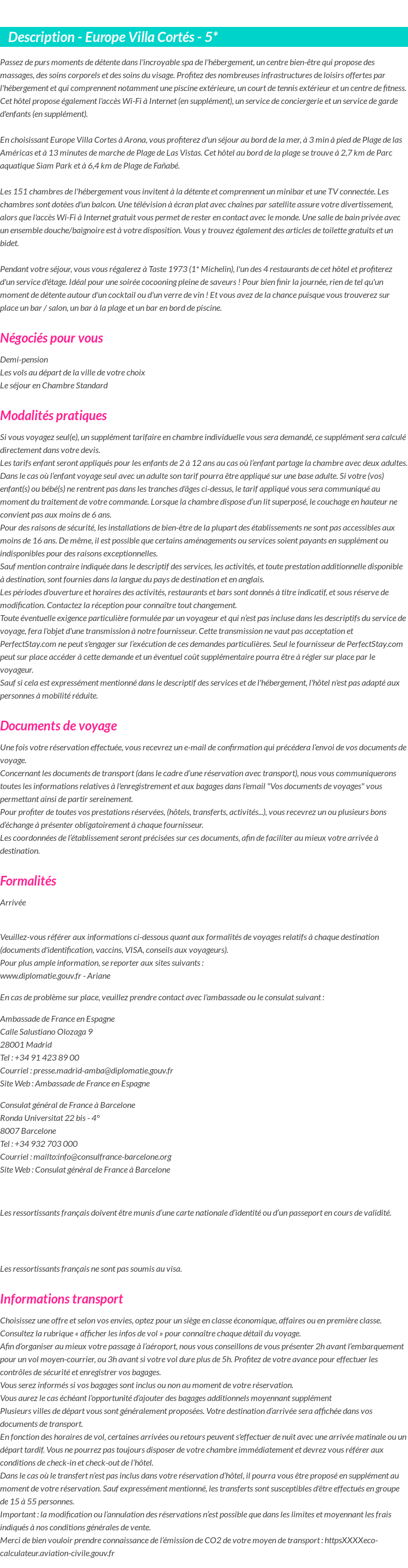 Détails du séjour