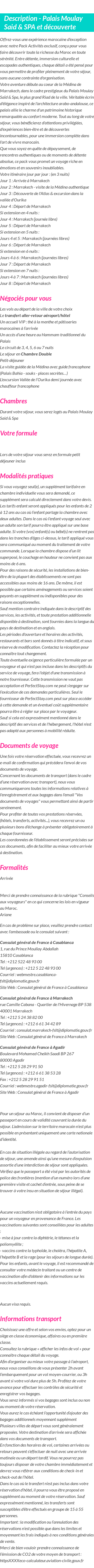 Détails du séjour