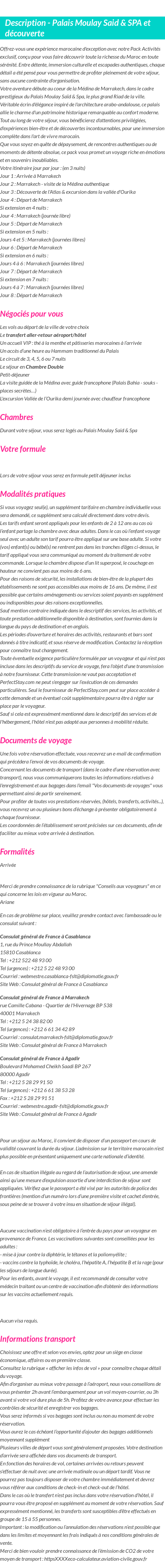 Détails du séjour