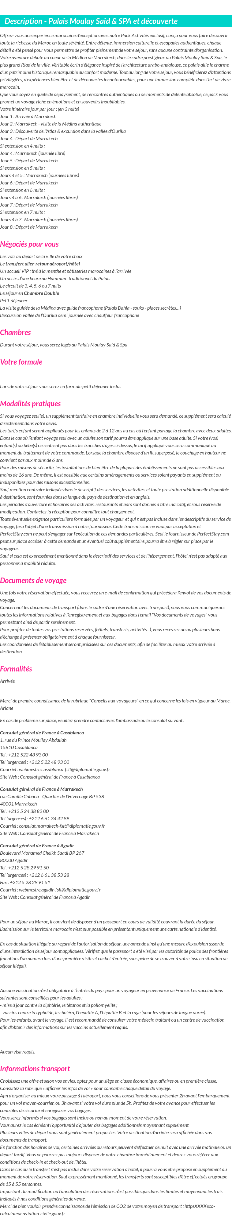 Détails du séjour