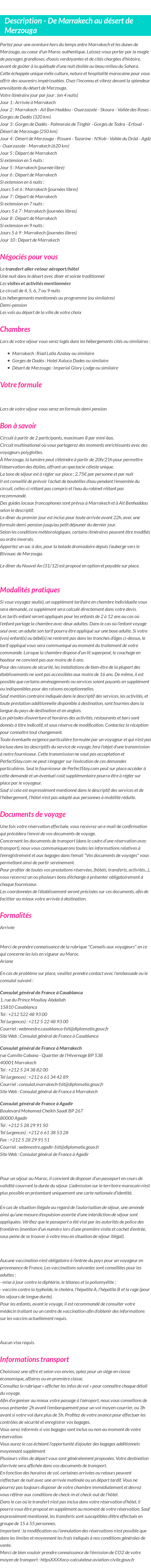 Détails du séjour