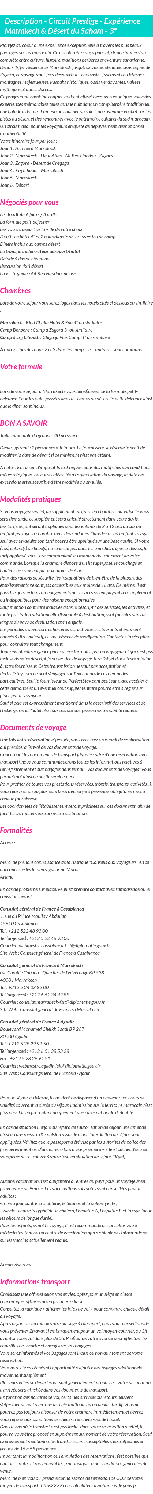 Détails du séjour