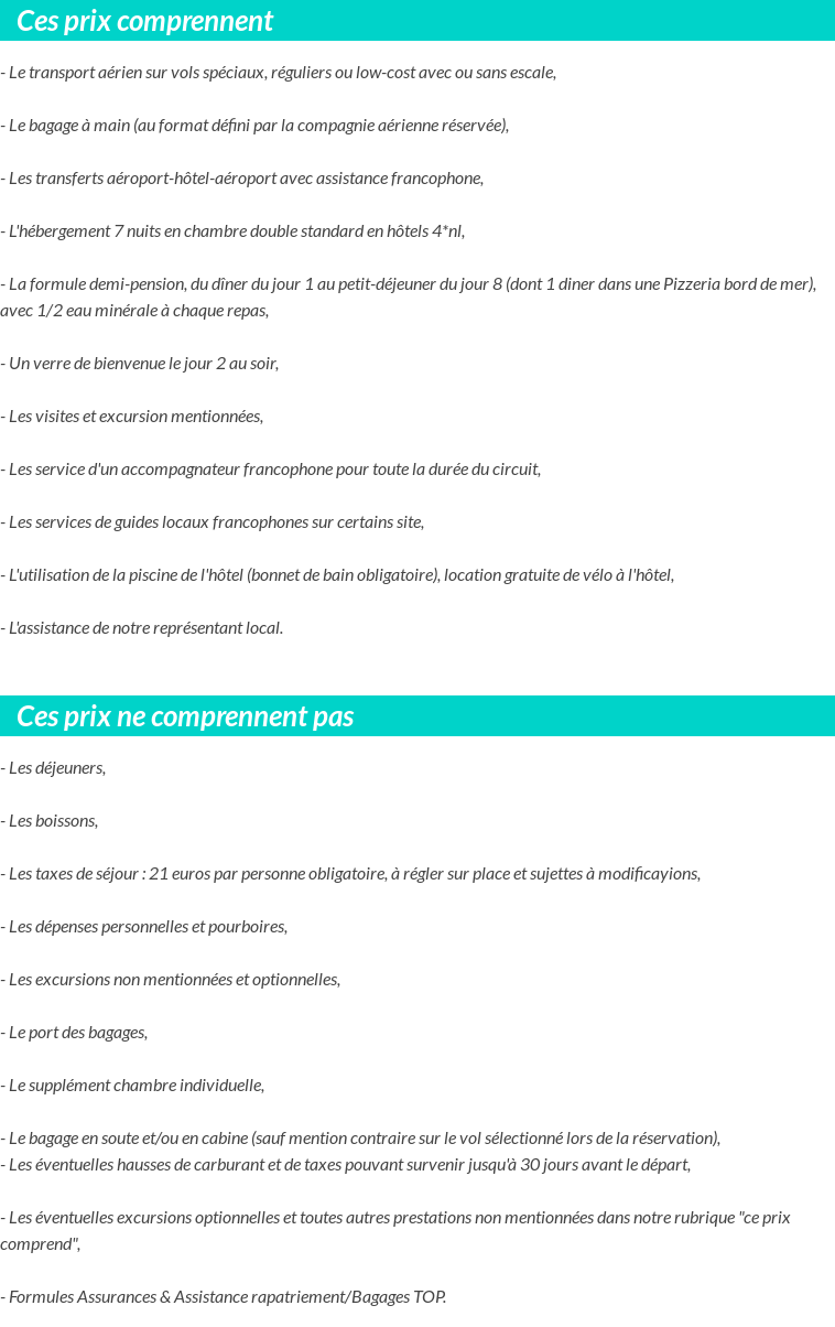 Conditions tarifaires