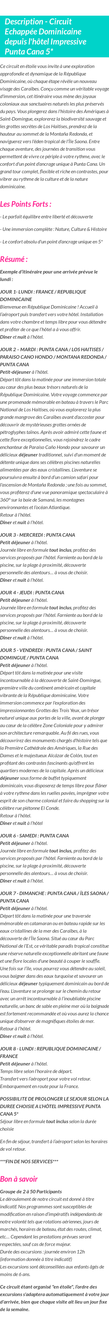 Détails du séjour