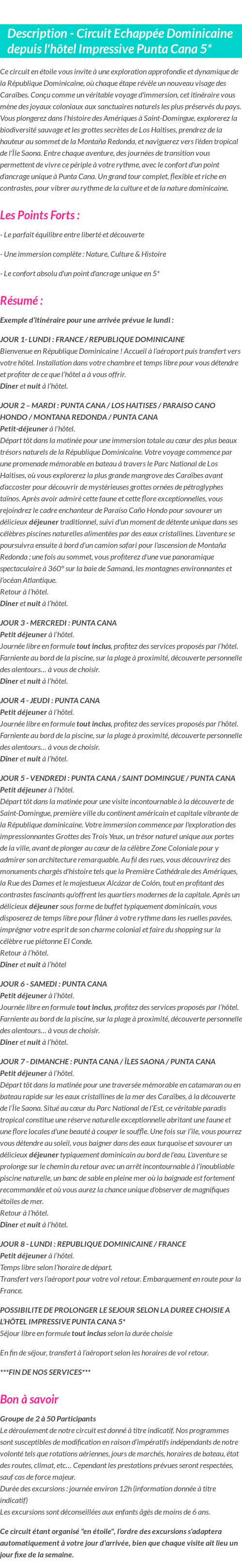 Détails du séjour