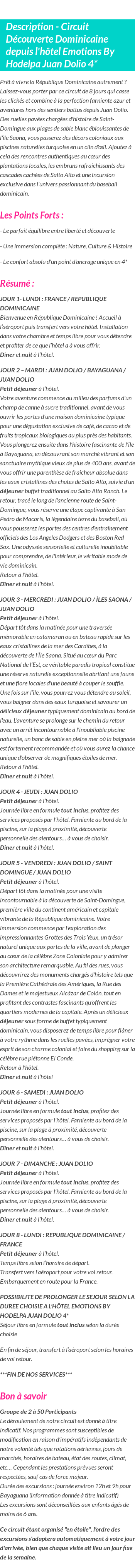 Détails du séjour