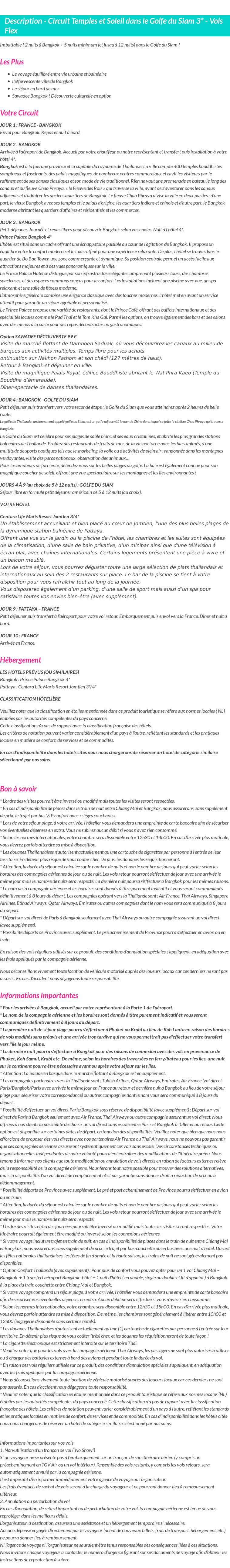 Détails du séjour