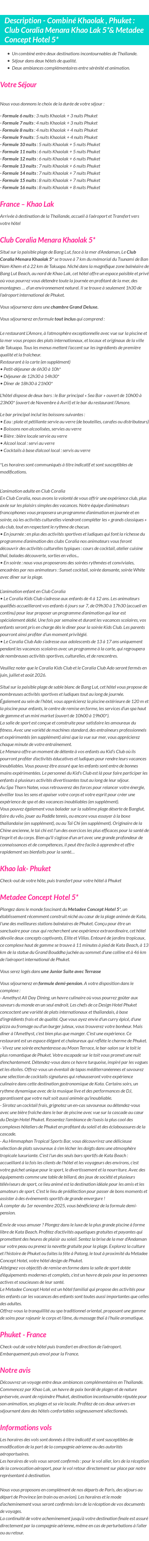 Détails du séjour