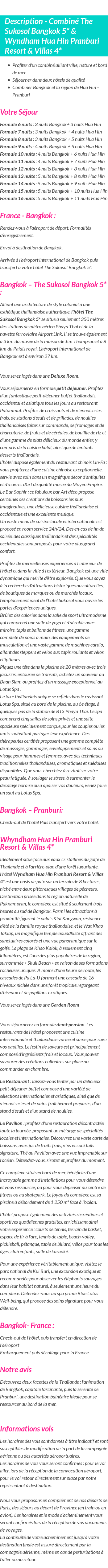 Détails du séjour