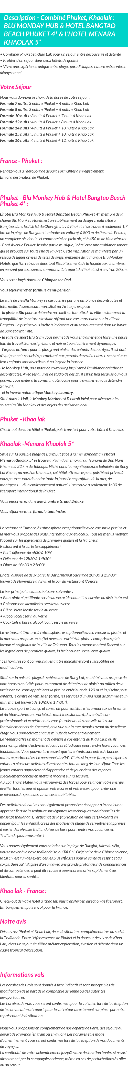 Détails du séjour