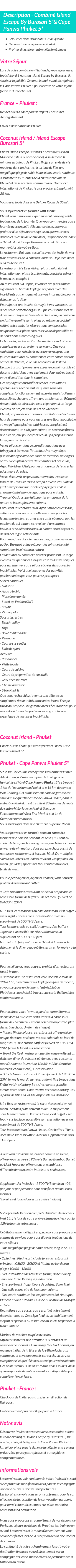 Détails du séjour