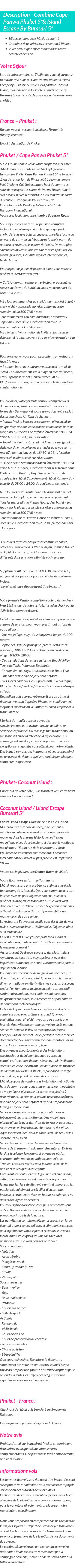 Détails du séjour