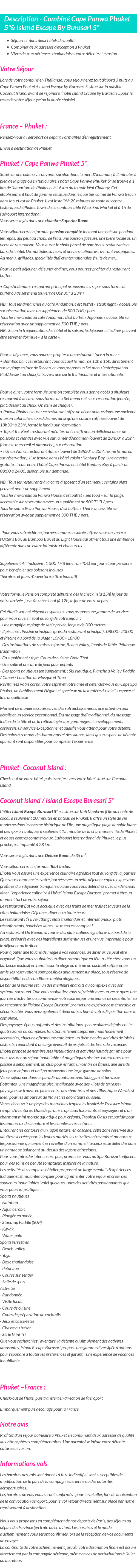 Détails du séjour