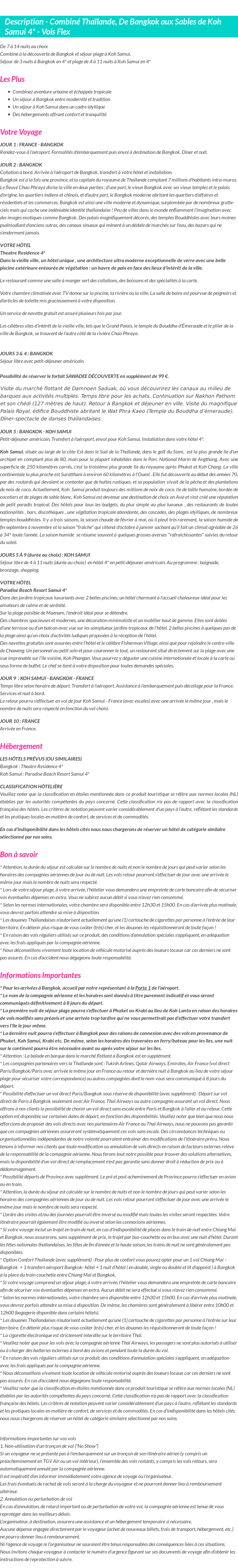 Détails du séjour