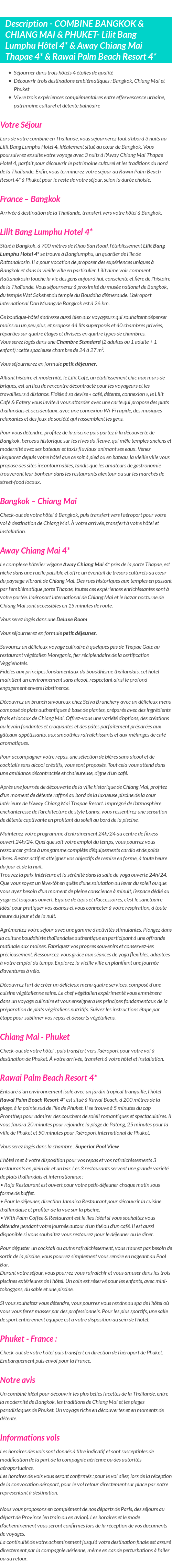 Détails du séjour