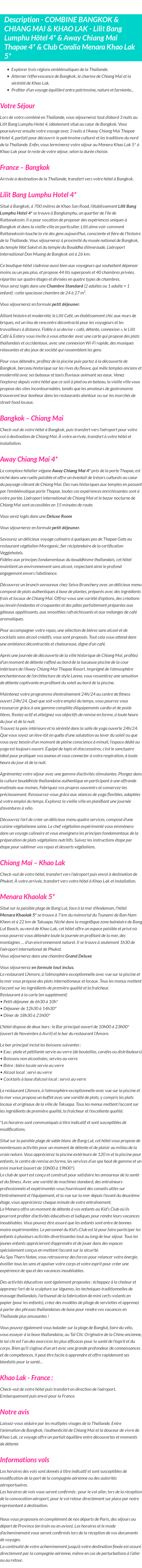 Détails du séjour