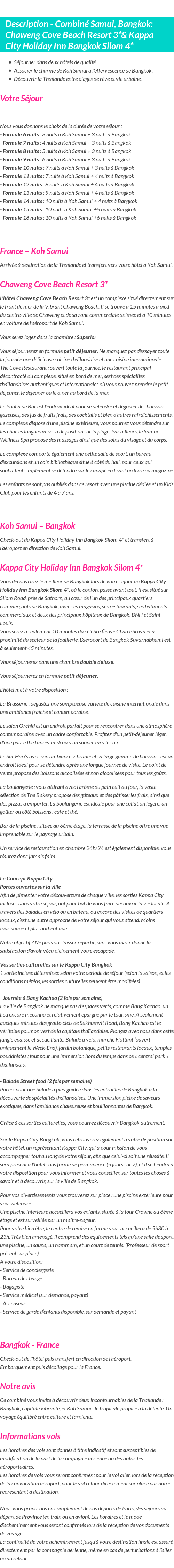 Détails du séjour