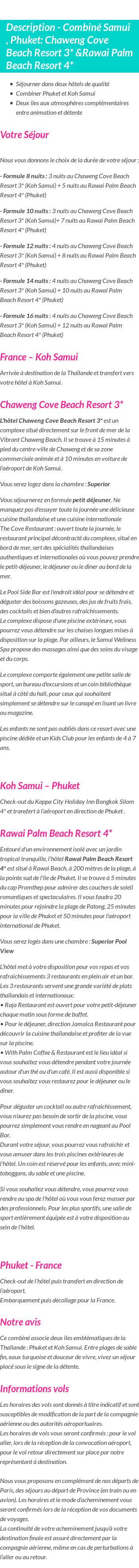 Détails du séjour