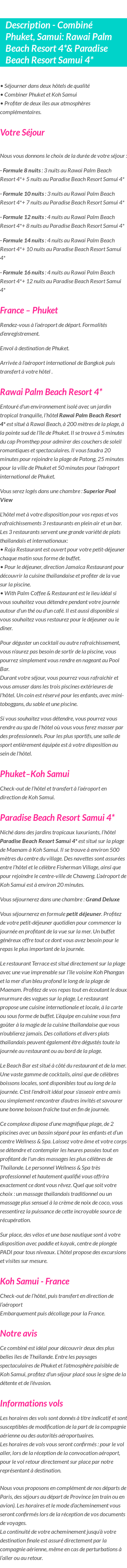 Détails du séjour