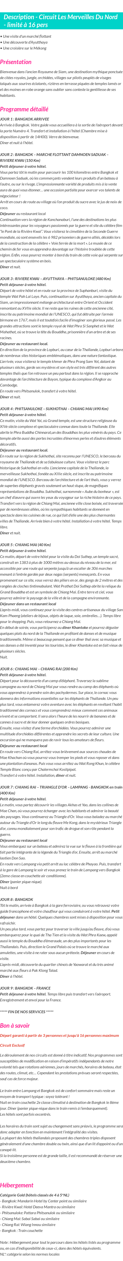 Détails du séjour