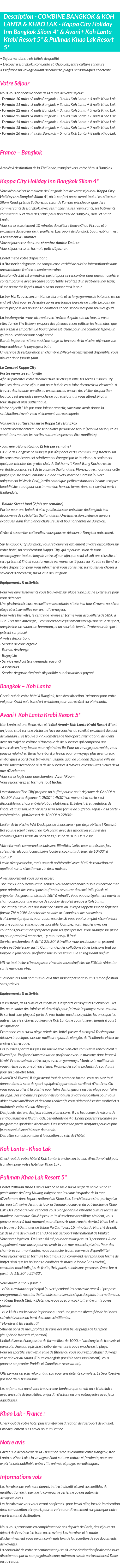 Détails du séjour
