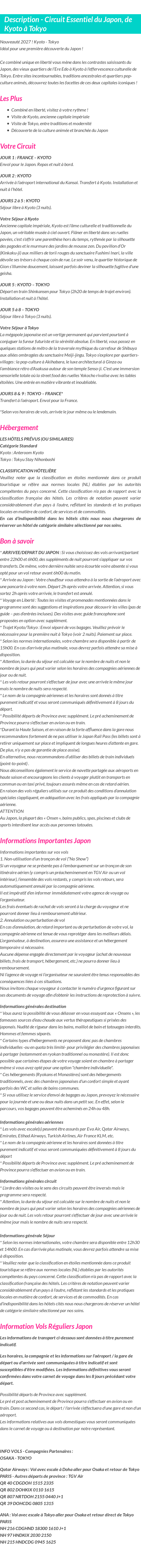 Détails du séjour