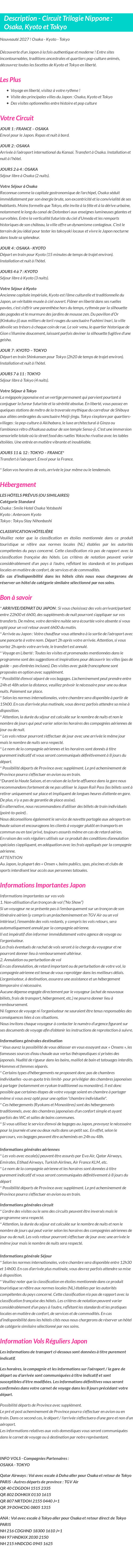 Détails du séjour
